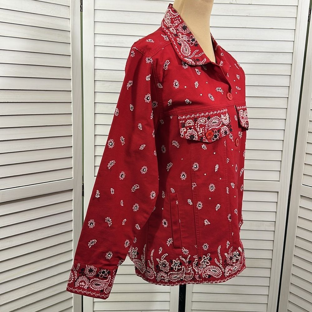 QUACKER FACTORY Embellished Jacket Medium Red Paisley NWOT - Picture 7 of 15